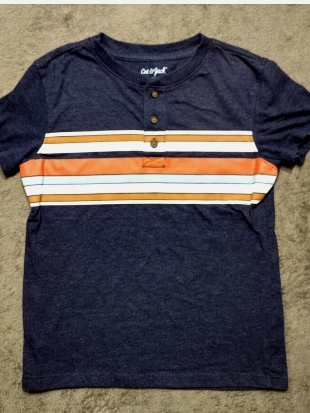 Boys' Cat & Jack BluBlack Short Sleeve 3-Button Henley w/ Chest Stripes L 10/12